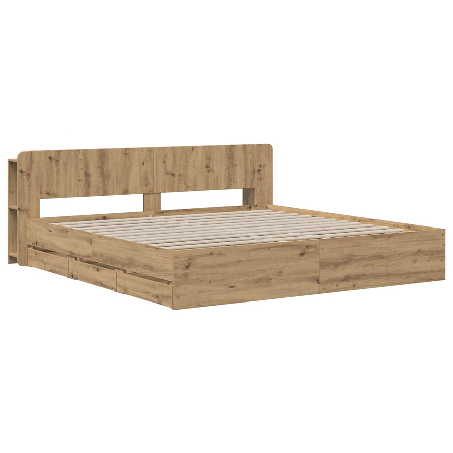 Bedframe met opbergruimte en hoofdbord Artisanaal eiken