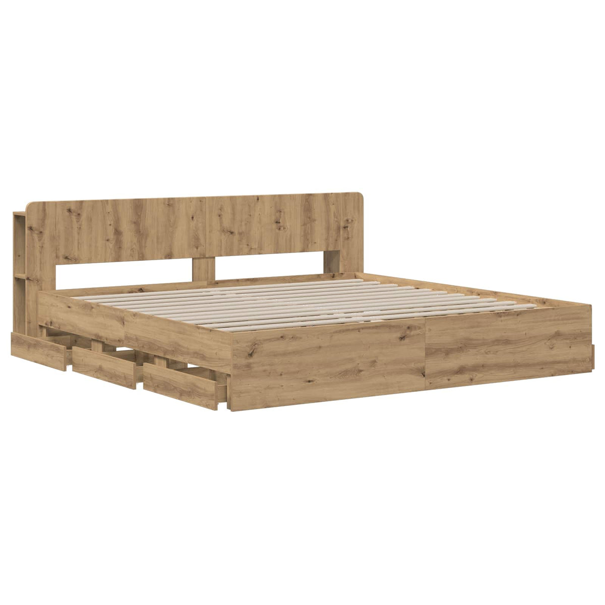 Bedframe met opbergruimte en hoofdbord Artisanaal eiken