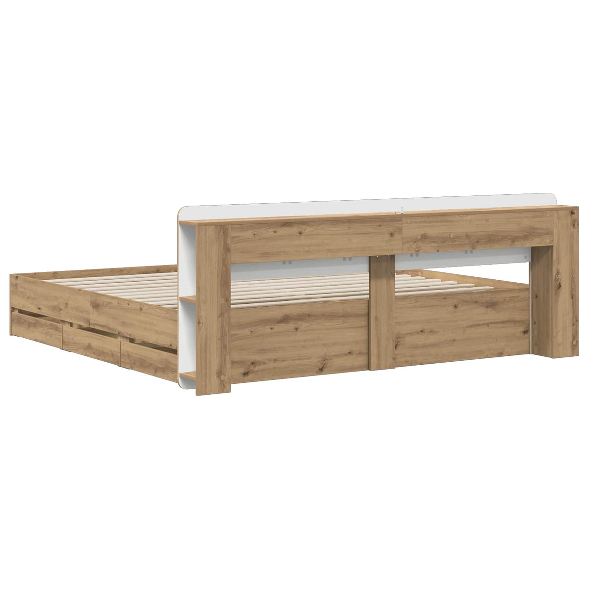 Bedframe met opbergruimte en hoofdbord Artisanaal eiken