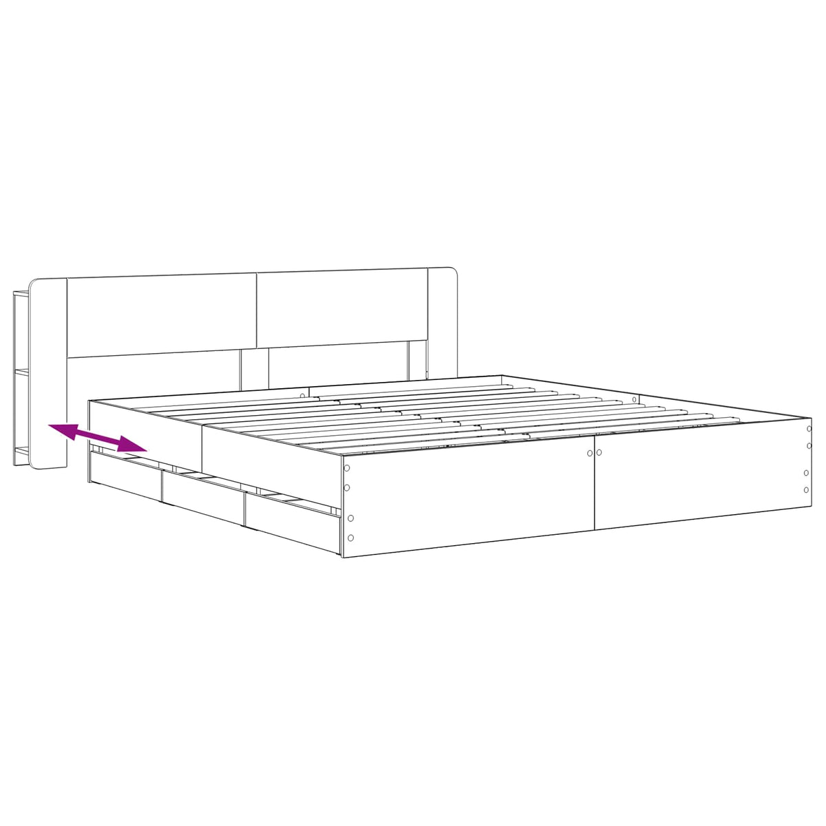 Bedframe met opbergruimte en hoofdbord Artisanaal eiken