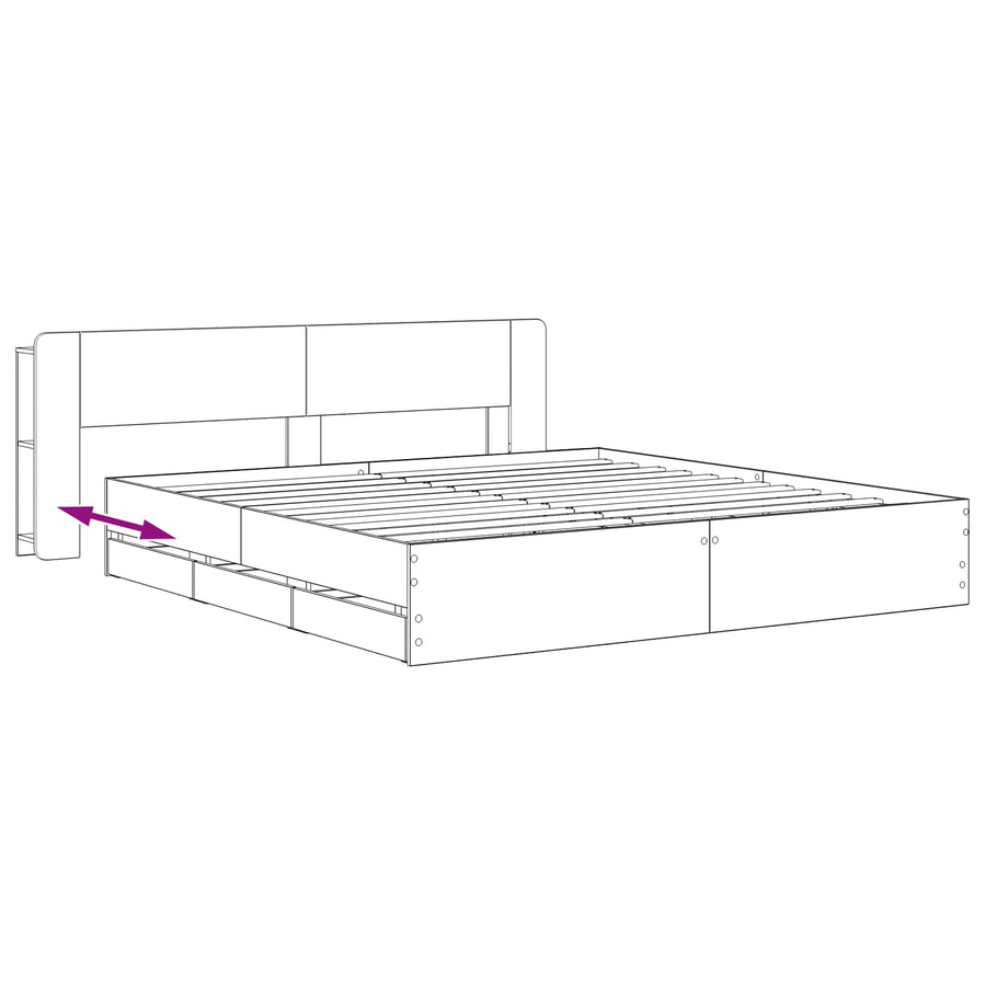 Bedframe met opbergruimte en hoofdbord Artisanaal eiken