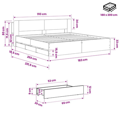 Bedframe met opbergruimte en hoofdbord Artisanaal eiken