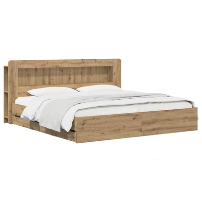 Bedframe met opbergruimte en hoofdbord Artisanaal eiken