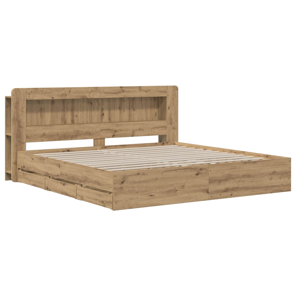 Bedframe met opbergruimte en hoofdbord Artisanaal eiken