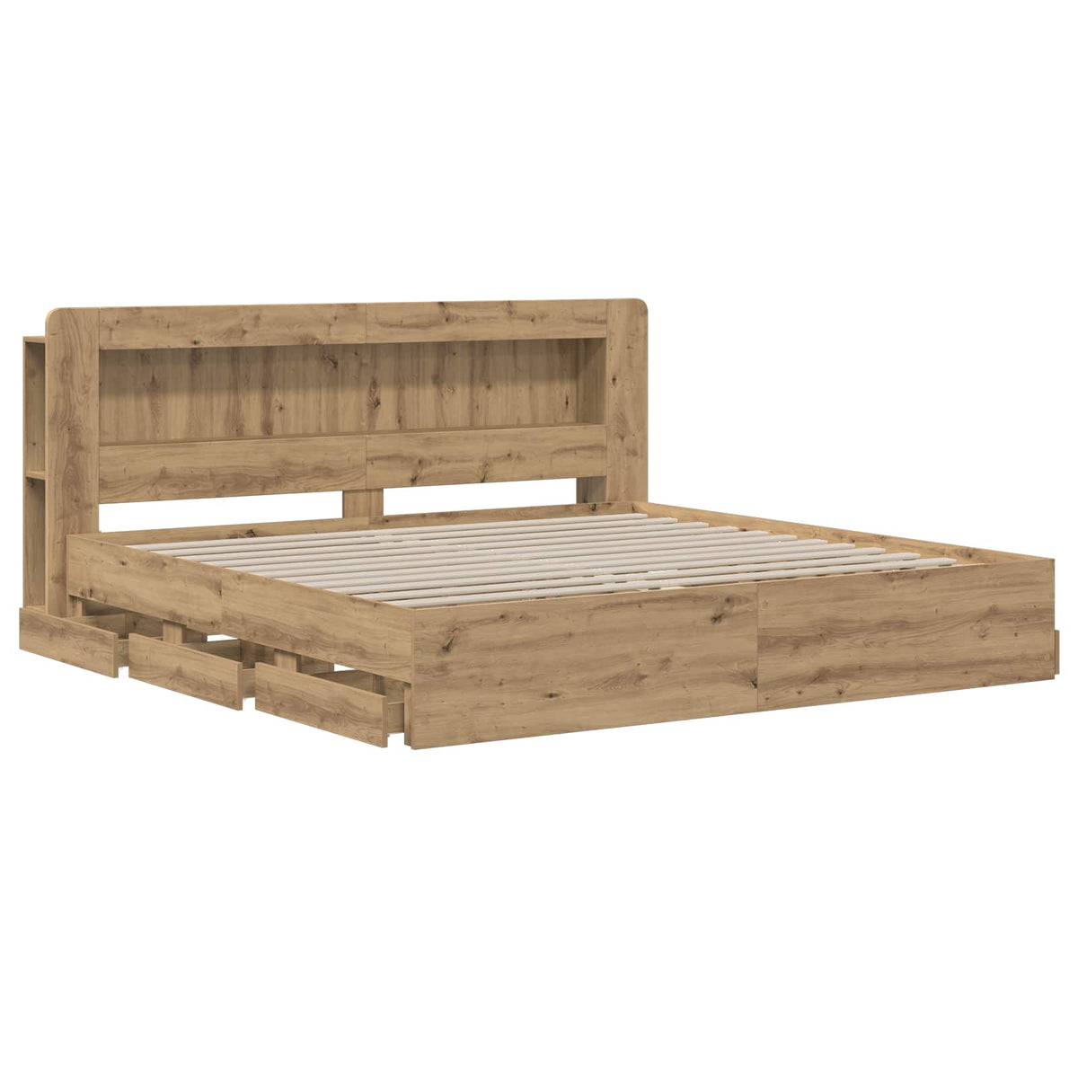 Bedframe met opbergruimte en hoofdbord Artisanaal eiken