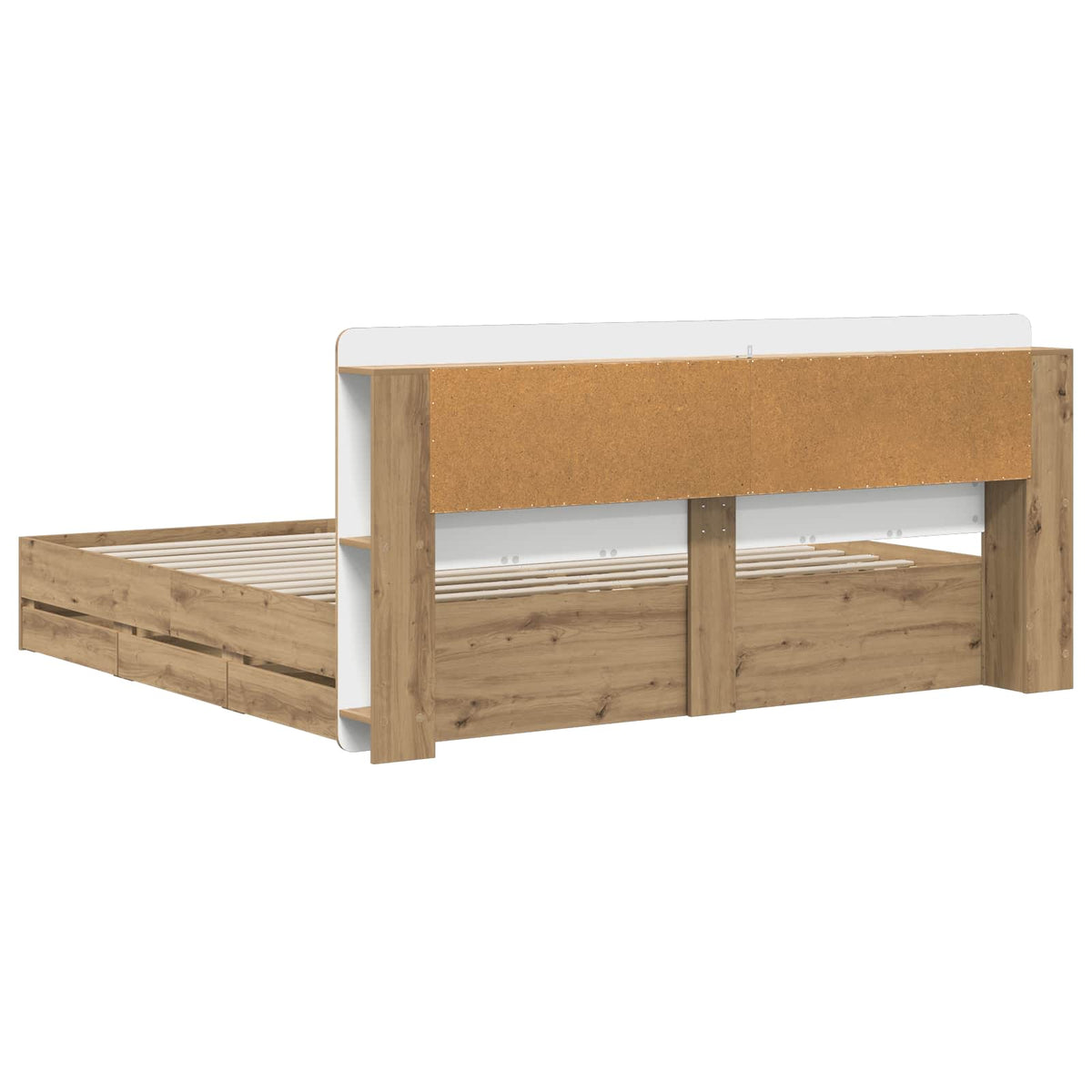 Bedframe met opbergruimte en hoofdbord Artisanaal eiken