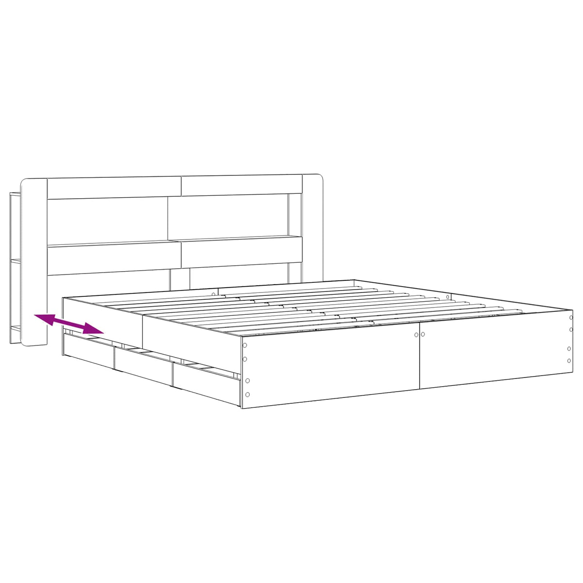 Bedframe met opbergruimte en hoofdbord Artisanaal eiken