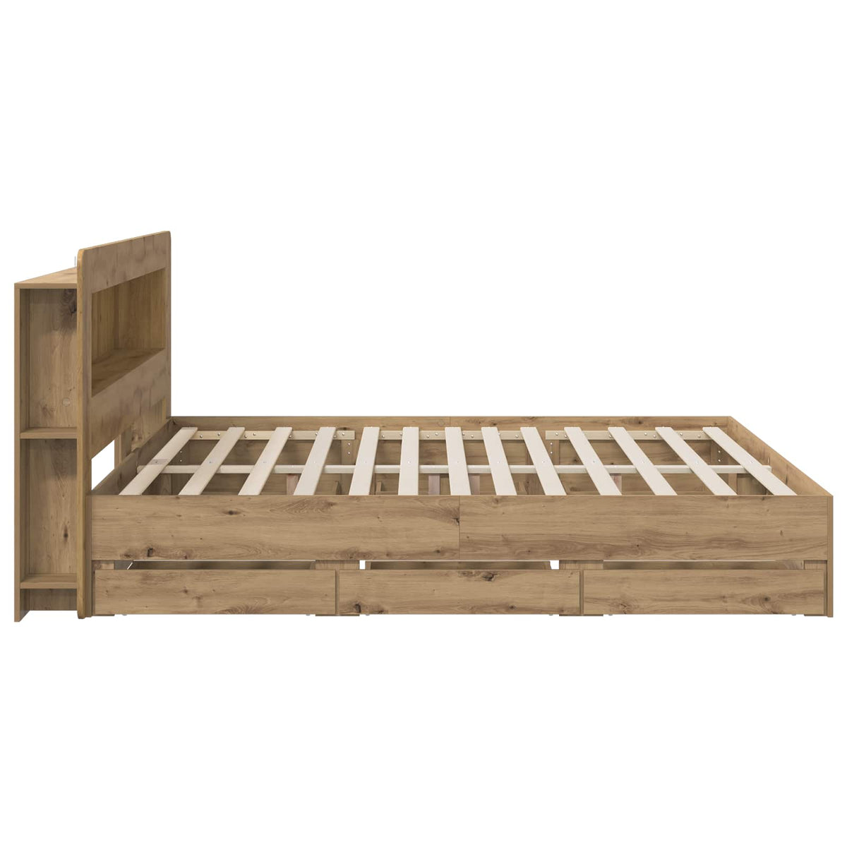 Bedframe met opbergruimte en hoofdbord Artisanaal eiken