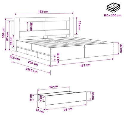 Bedframe met opbergruimte en hoofdbord Artisanaal eiken