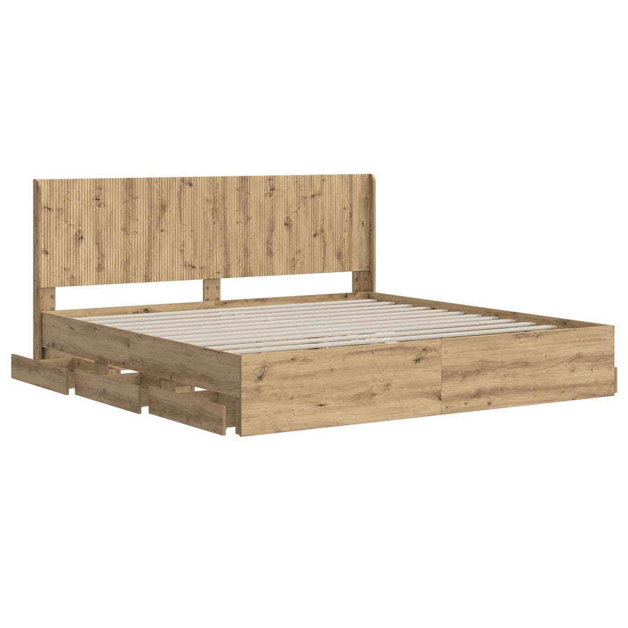 Bedframe met opbergruimte en hoofdbord Artisan Oak 180 x 200 cm
