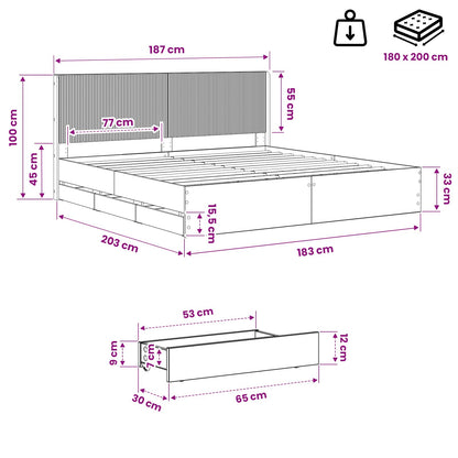 Bedframe met opbergruimte en hoofdbord Artisan Oak 180 x 200 cm