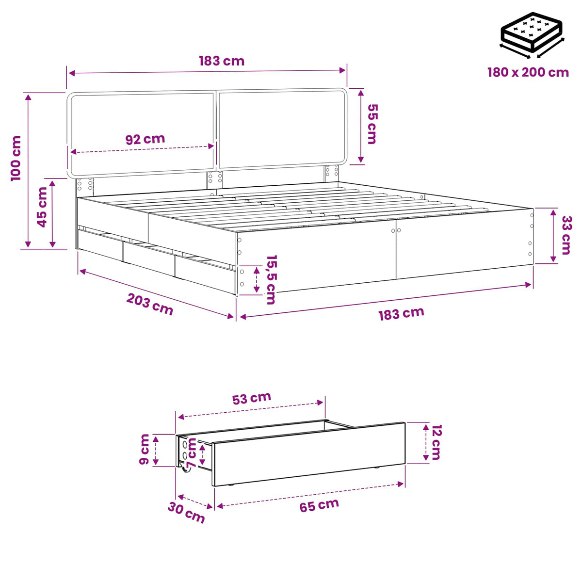Bed Frame with Storage and Headboard Artisan Oak 180 x 200 cm