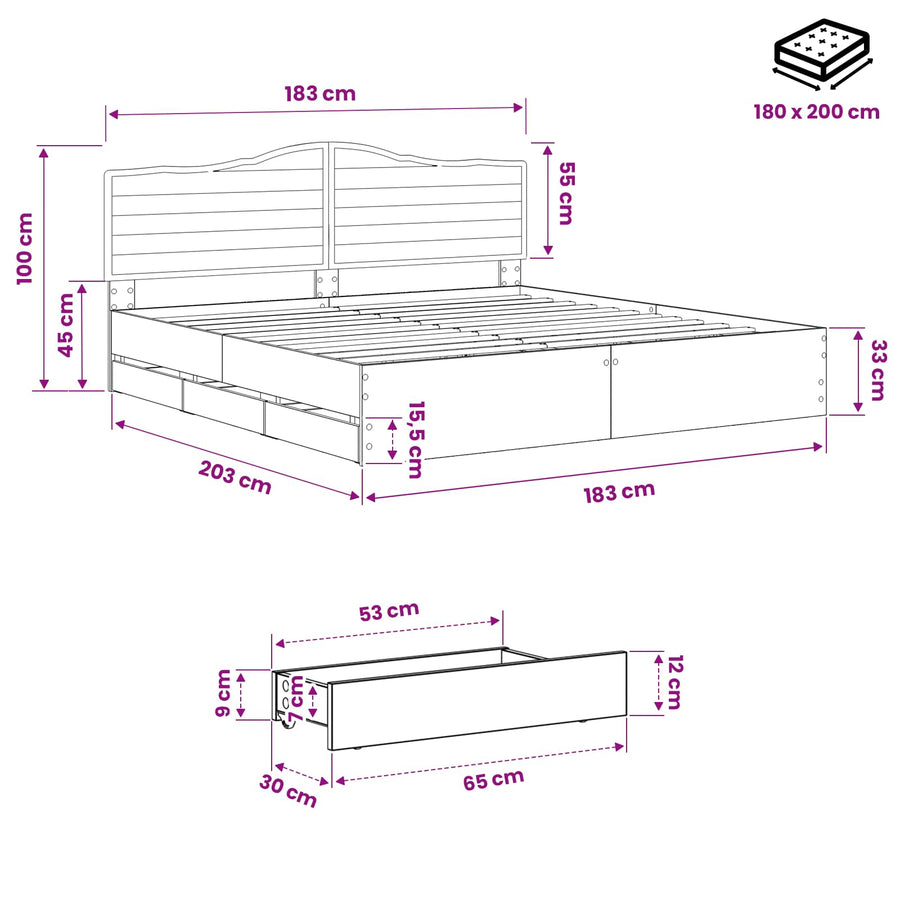 Bed Frame with Storage and Headboard Artisan Oak 180 x 200 cm