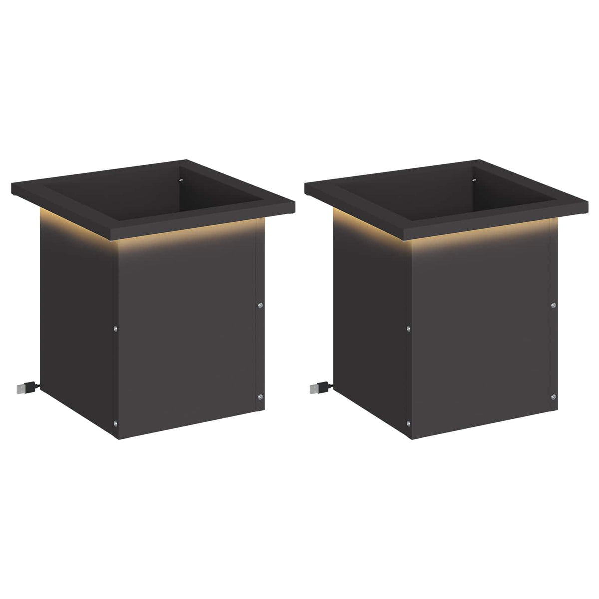 Plantenbak met led 2 st Zwart 30 x 30 x 30 cm Staal