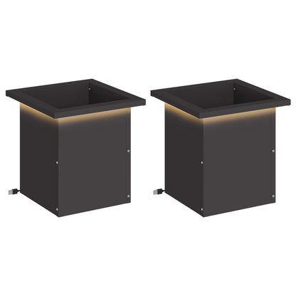 Plantenbak met led 2 st Zwart 30 x 30 x 30 cm Staal