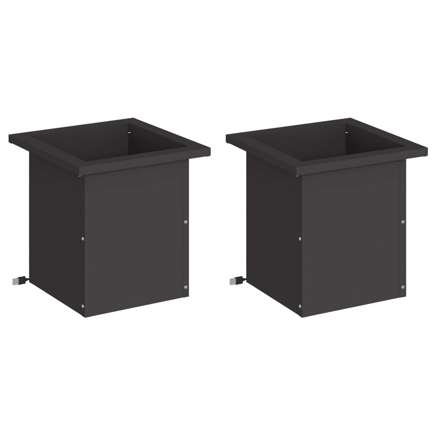 Plantenbak met led 2 st Zwart 30 x 30 x 30 cm Staal