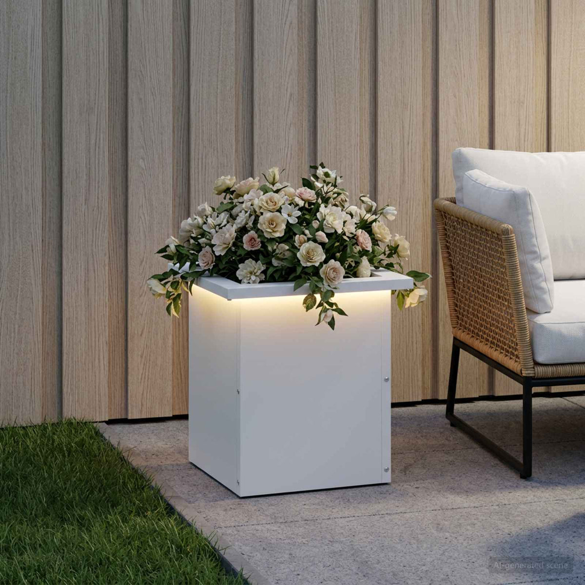 Plantenbak met led Wit 30 x 30 x 30 cm Staal