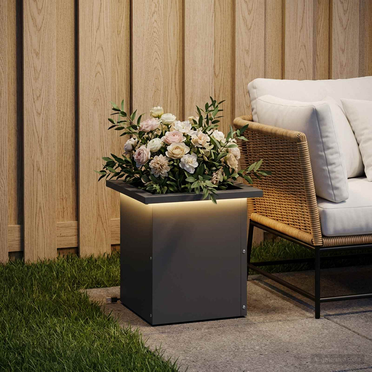 Plantenbak met led Antraciet 30 x 30 x 30 cm Staal
