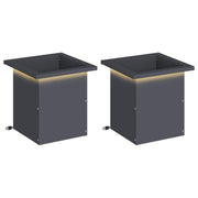 Plantenbak met LED antraciet staal 30x30x30 cm 2 st