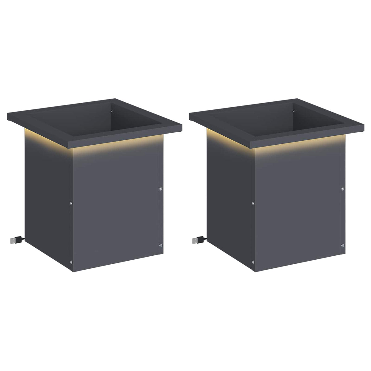 Plantenbak met led 2 st Antraciet 30 x 30 x 30 cm Staal