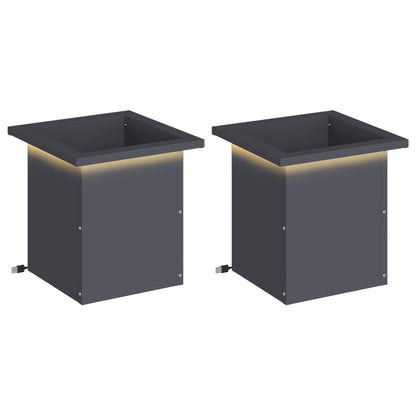 Plantenbak met led 2 st Antraciet 30 x 30 x 30 cm Staal