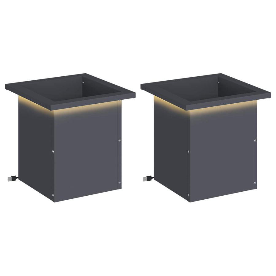Plantenbak met led 2 st Antraciet 30 x 30 x 30 cm Staal