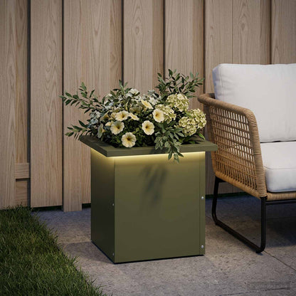 Plantenbak met led Olijfgroen 30 x 30 x 30 cm Staal