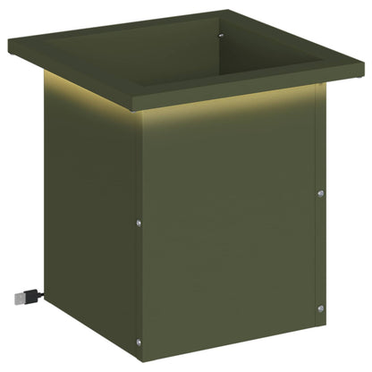 Plantenbak met led Olijfgroen 30 x 30 x 30 cm Staal