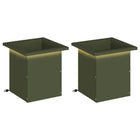 Plantenbak met led 2 st olijfgroen 30x30x30 cm staal
