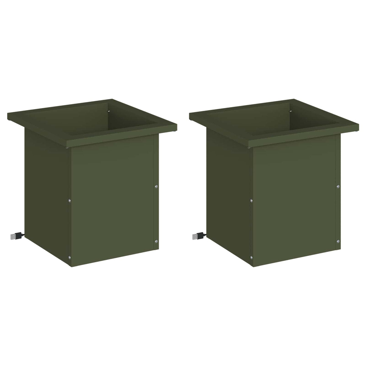 Plantenbak met led 2 st Olijfgroen 30 x 30 x 30 cm Staal