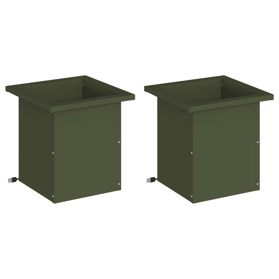 Plantenbak met led 2 st Olijfgroen 30 x 30 x 30 cm Staal