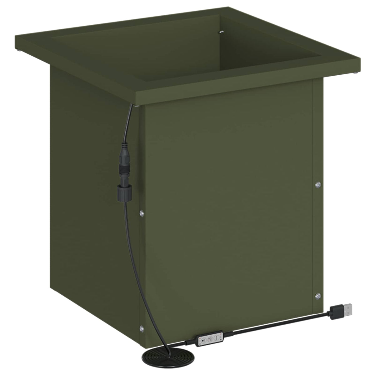 Plantenbak met led 2 st Olijfgroen 30 x 30 x 30 cm Staal