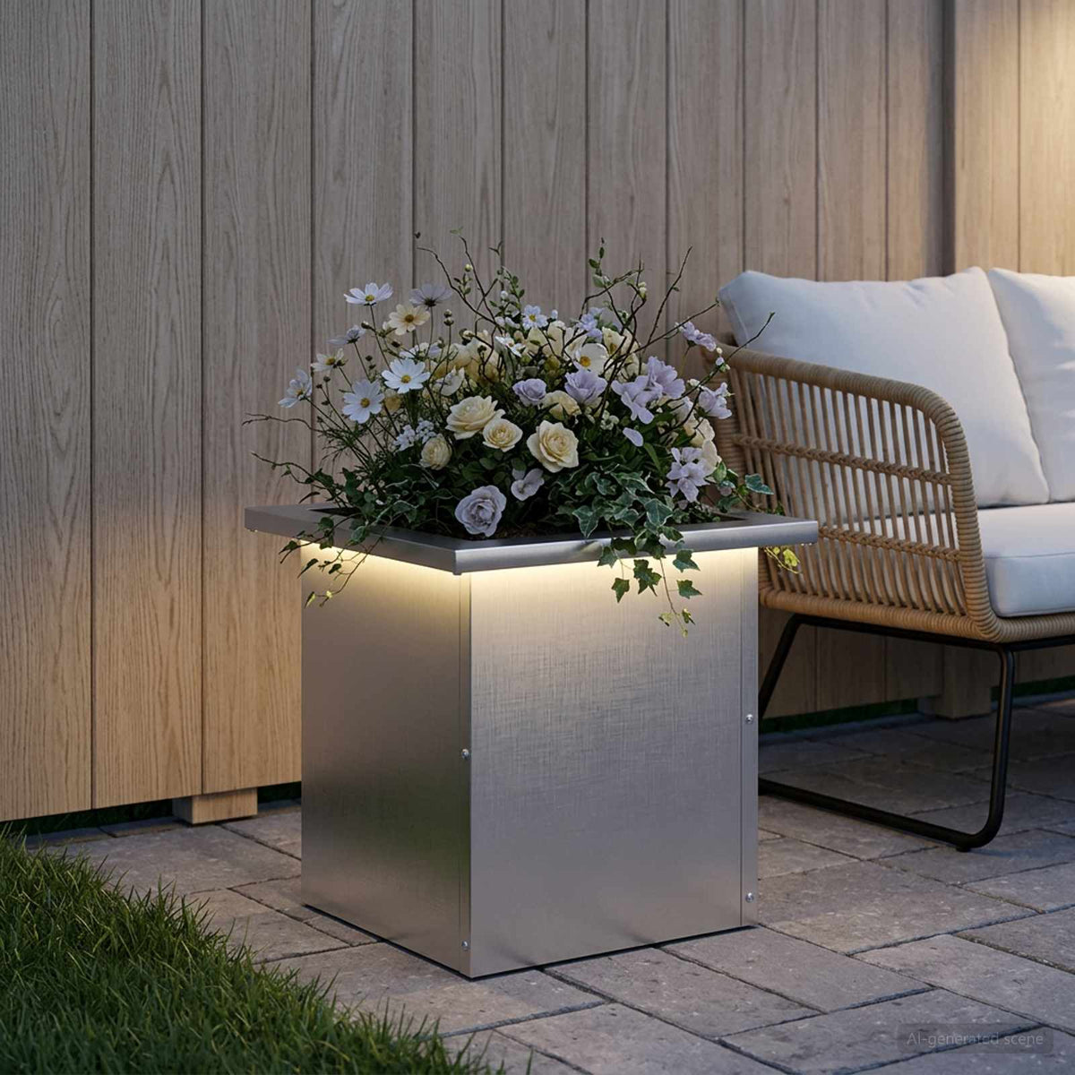 Plantenbak met led zilver 30 x 30 x 30 cm Roestvrij staal