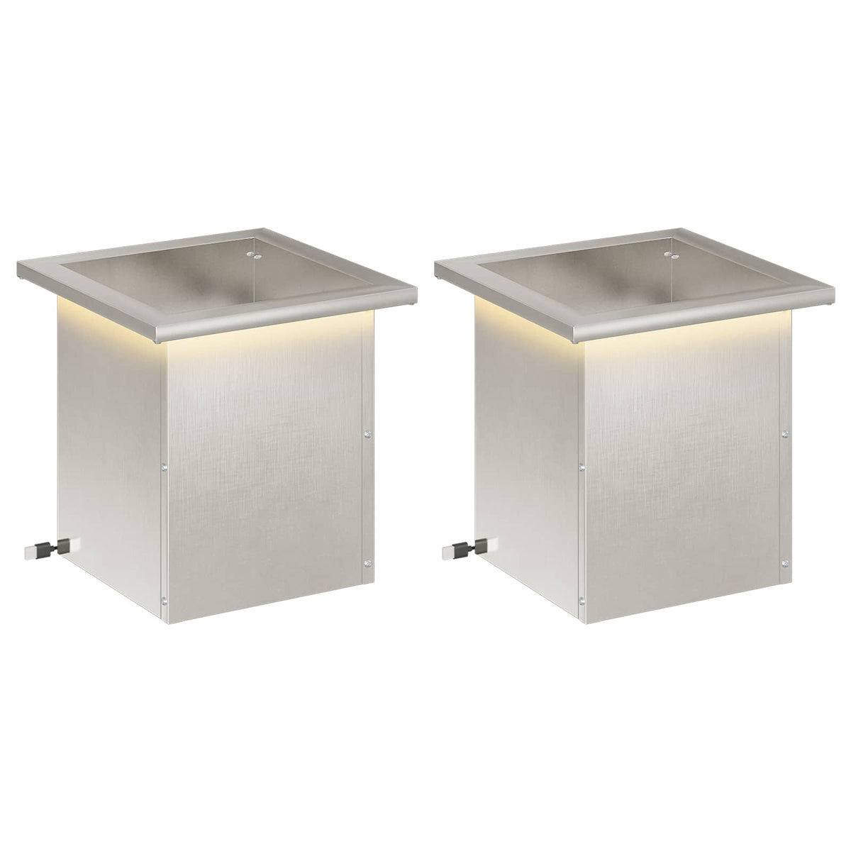 Plantenbak met led 2 st zilver 30 x 30 x 30 cm Roestvrij staal