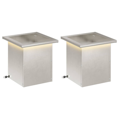 Plantenbak met led 2 st zilver 30 x 30 x 30 cm Roestvrij staal