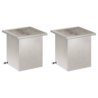 Plantenbak met led 2 st zilver 30 x 30 x 30 cm Roestvrij staal