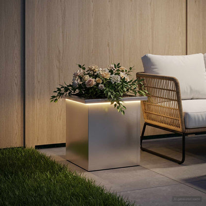 Plantenbak met led zilver 30 x 30 x 30 cm Gegalvaniseerd staal