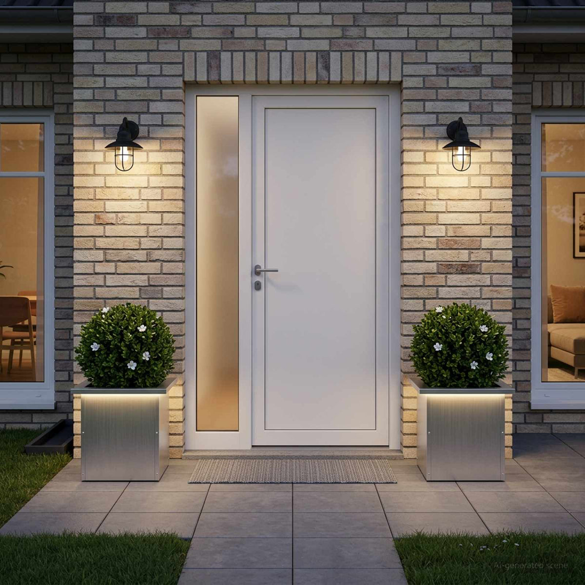 Plantenbak met led 2 st zilver 30 x 30 x 30 cm