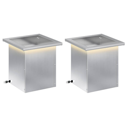 Plantenbak met led 2 st zilver 30 x 30 x 30 cm