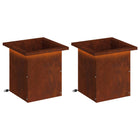Plantenbak met led 2 st roestkleurig 30x30x30 cm