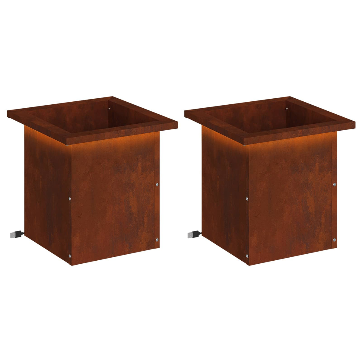 Plantenbak met led 2 st Roestkleurig 30 x 30 x 30 cm
