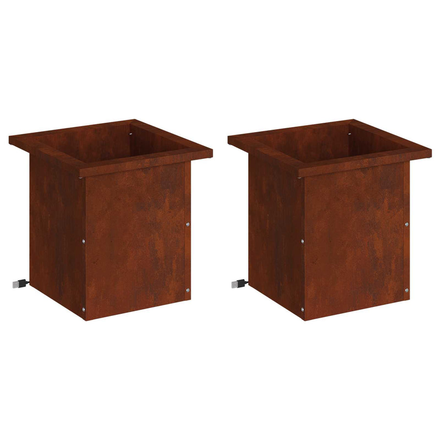 Plantenbak met led 2 st Roestkleurig 30 x 30 x 30 cm