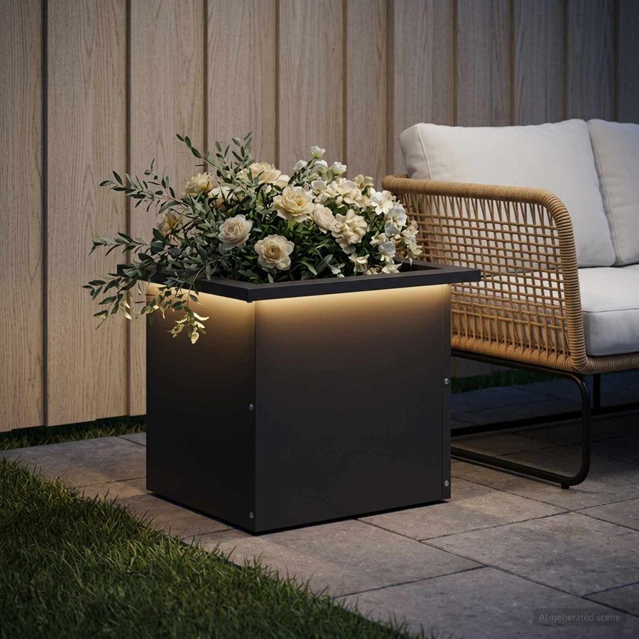 Plantenbak met led Zwart 30 x 40 x 30 cm Staal