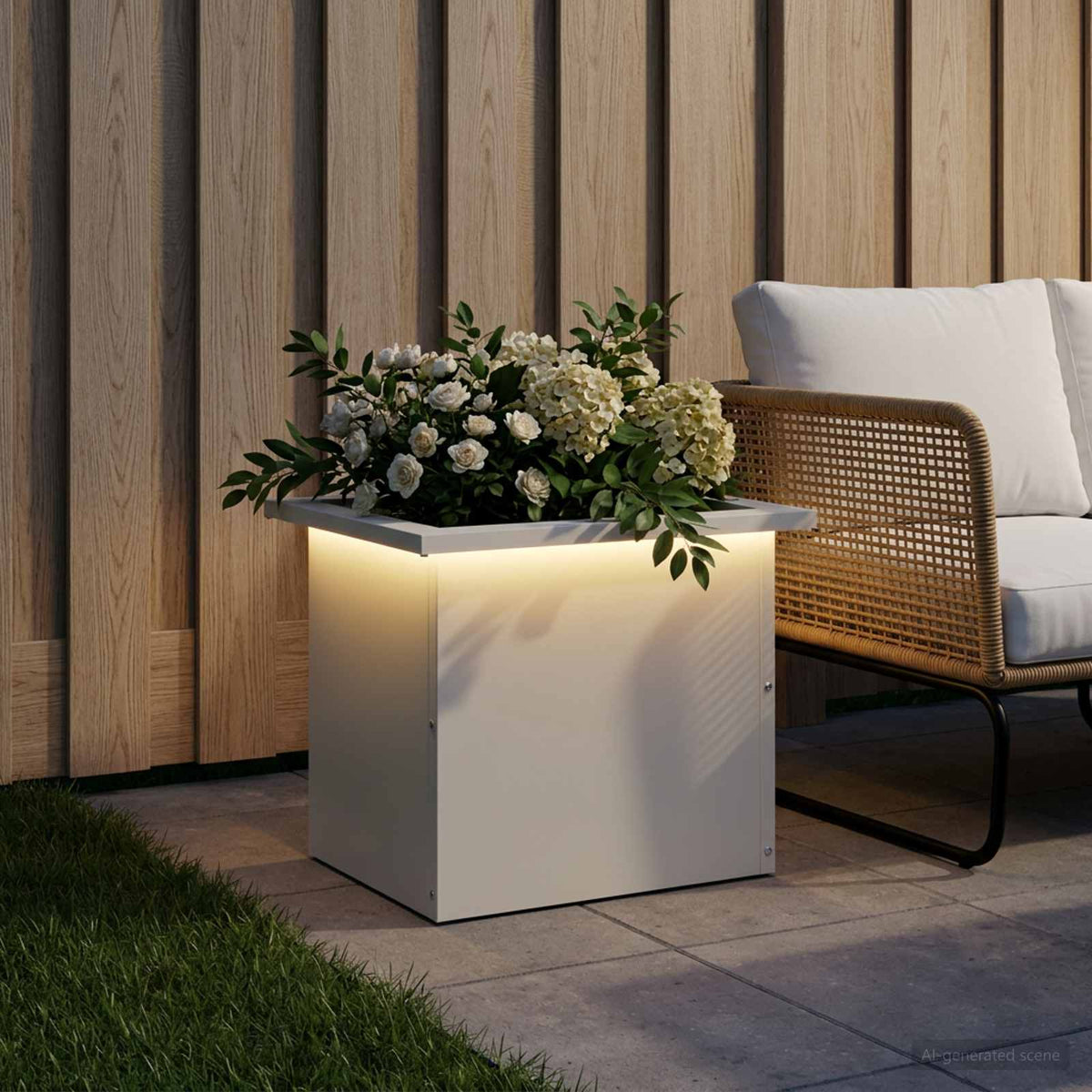 Plantenbak met led Wit 30 x 40 x 30 cm Staal