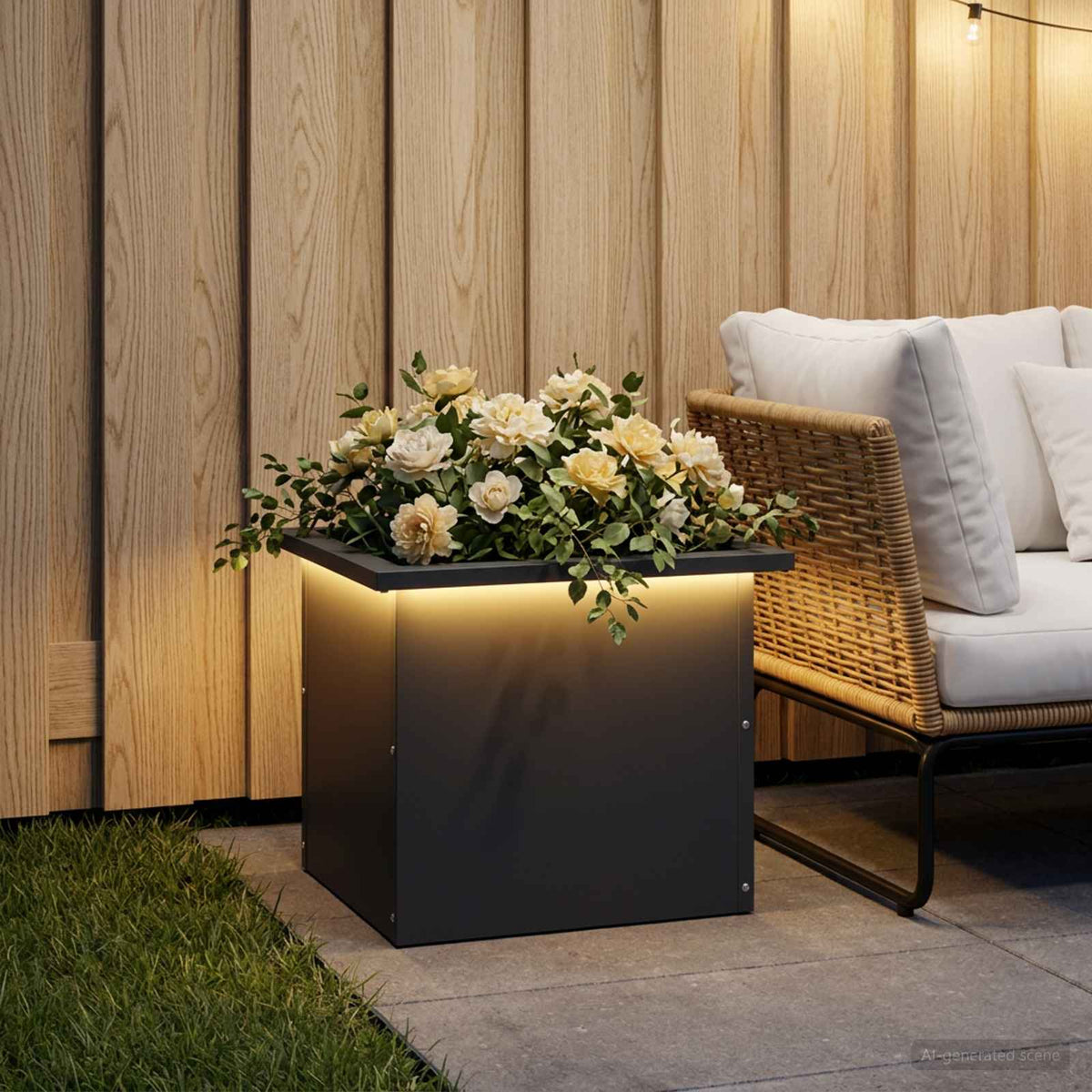 Plantenbak met led Antraciet 30 x 40 x 30 cm Staal