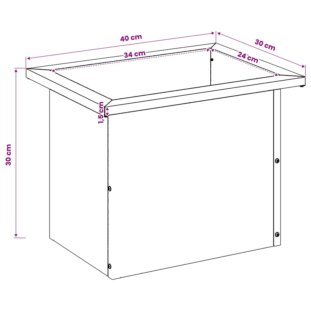 Plantenbak met led Antraciet 30 x 40 x 30 cm Staal
