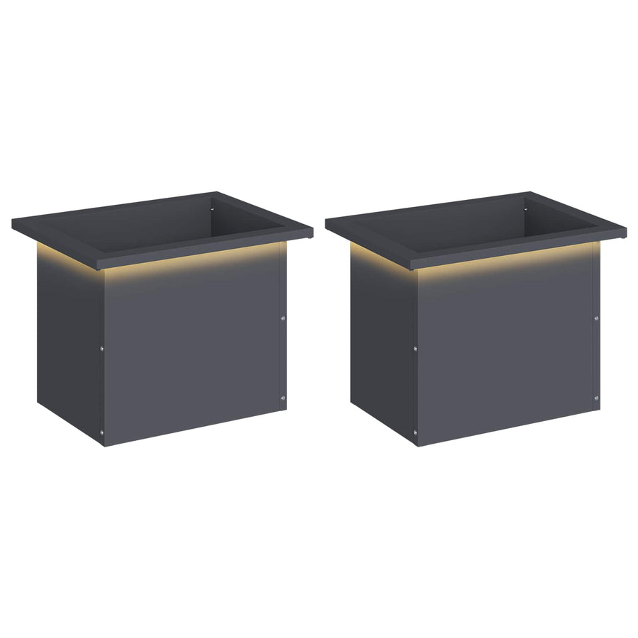 Plantenbak met led 2 st Antraciet 30 x 40 x 30 cm Staal