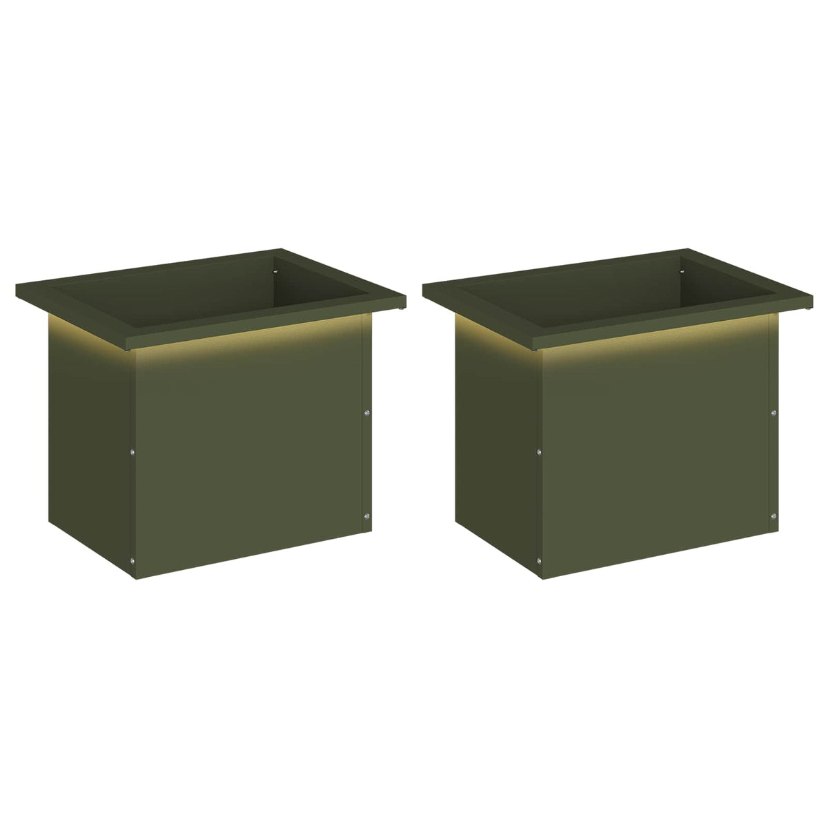 Plantenbak met led 2 st Olijfgroen 30 x 40 x 30 cm Staal