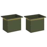 Plantenbak met led 2 st olijfgroen 30x40x30 cm staal