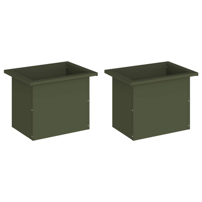 Plantenbak met led 2 st Olijfgroen 30 x 40 x 30 cm Staal